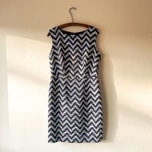 Costal Navy & Cream Chevron Knit Scoop Neck Sheath Dress The Limited Size 10
